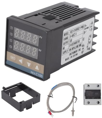 100-240V Temperaturregler, 1,89x1,89x3,54 Zoll Digitaler Thermostat Temperaturregler 0 Bis 400 Grad Celsius Temperaturwächter Mit K-Thermoelement Relais für Heizen Kühlen Aquarium Inkubator Terrarium