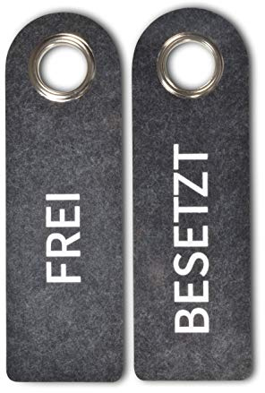 2 FREI BESETZT Türhänger aus Filz (dunkelgrau) - Mit Metal-Schutzring - Beidseitig bedruckt: Vorderseite FREI Rückseite BESETZT - Badezimmer Schlafzimmer - Statusanzeiger - Vielseitig einsetzbar