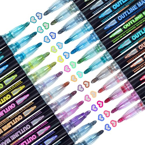 Muchcute Glitzerstifte 24 Magische Metallic Stifte Geschenk Mädchen 4-12 | Outline Marker Zauberstifte Basteln Adventskalender Füllung Weihnachtsgeschenke Nikolaus Geschenke Kinder 5 6 7 8 9 10 Jahre