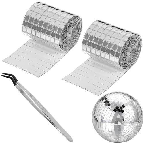 VILLCASE 2 Rollen Selbstklebende Mini Spiegel Mosaik Fliesen, 3200 StüCk 5x5 Mm Mosaik Sticker Spiegelfliesen Aufkleber FüR Bastelarbeiten Und Diy Deko (Silber)