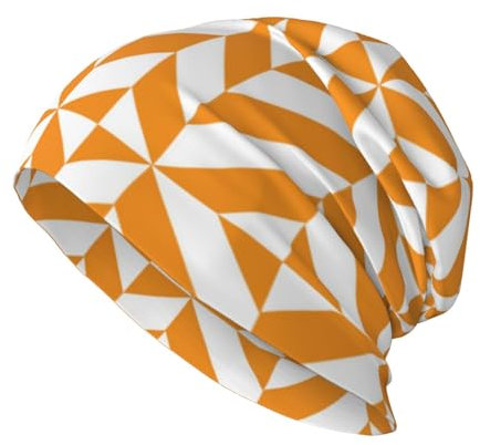 Diari Totenkopfmütze, Strickmütze, Polyester, Sturmhaube, Slouchy Beanie, Laufmütze, Burnt Orange, geometrischer Dekowürfel, Siehe Abbildung, One size
