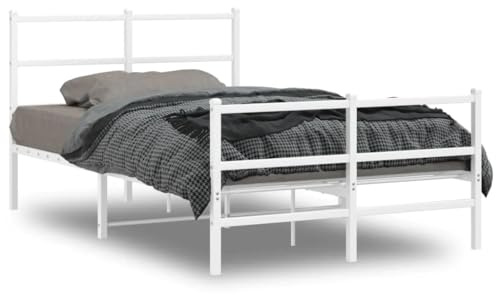 vidaXL Bettgestell mit Kopf- und Fußteil Metall Weiß 120x200 cm
