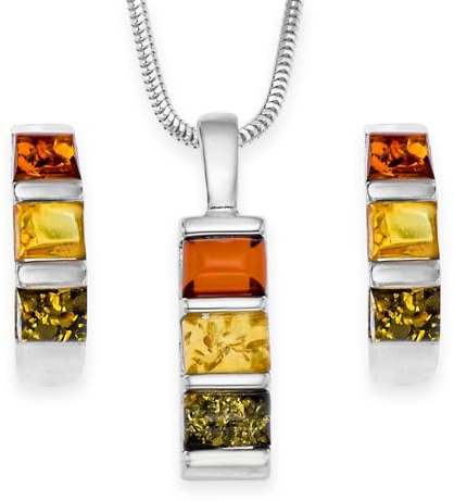 Halskette Und Ohrringe Aus 925 Sterling Silber Mit Bunt Bernsteinsteinen