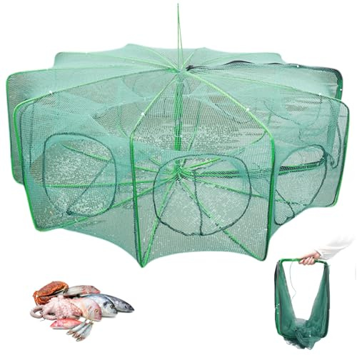 Suxdlan Trova di Pesce Pieghevole con la Rete a Rete da Pesca con 10 buche Mesh galvanizzato a galvanizzato Trappola per Pesci da Pesca della Portatile per Cattura