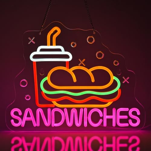 JOMOBUTY Sandwiches Neon Sign for Wall Decor LED Light up Sign Business Signage for Home Kitchen Restaurant Fast Food Store Man Cave Party 15.7 x 12.6 Led Art Wall Hanging Decorative Gifts