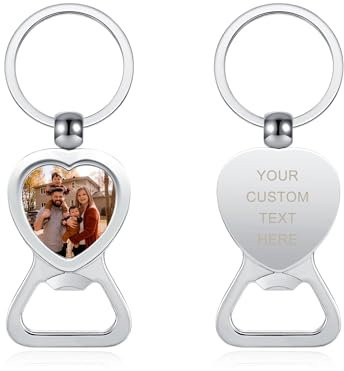 Lpraer Flaschenöffner Schlüsselanhänger mit Foto Text Gravur, 2 Stücke Bieröffner mit Schlüsselring Metall Kapselheber Personalisierte Geschenke für Bierliebhaber