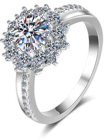KnSam 750 Weißgold Diamantring, 1ct Labor Erstellt Diamant Eheringe Klassiker Rund Design, 18K Freundschaftsringe Echtschmuck für Damen, Gr.57 (18.1)