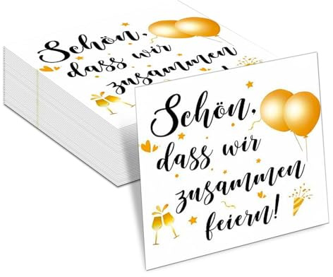 60 Stück Servietten Geburtstag, Schön, dass wir zusammen feiern Servietten, Einmalservietten Weiß Partyservietten für Servietten Hochzeit Geburtstag & Jubiläum