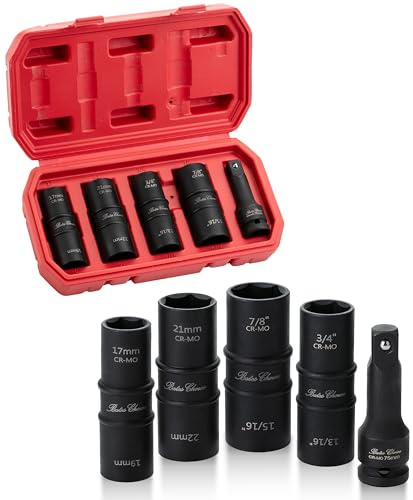 Bates- Lug Nut Impact Socket Set, 5 pcs, Lug Nut Socket Set 1/2 Drive, 21mm Lug Nut Socket, Lugnut Impact Socket Set, Lug Nut Sockets, 22mm Lug Nut Socket Set 1/2 Impact, Wheel Lug Nuts Socket