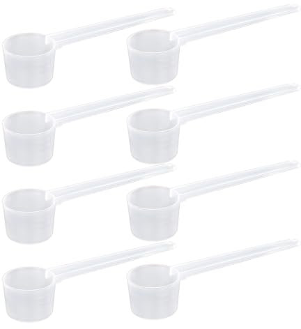 RAMGLYO 8 cucharas medidoras de plástico transparente con escala (5g 10ml) para proteínas, café, leche en polvo, hornear, cocinar, medir detergente y lavavajillas