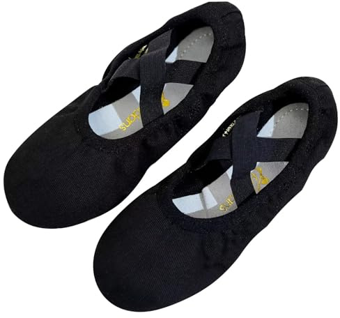 flexdans Ballettschuhe,Hochelastisch Ballettschläppchen Damen Tanzschuhe Mit Geteilte Ledersohle,Ballerina Flats Ballet Schuh für Kinder & Erwachsene Black 45