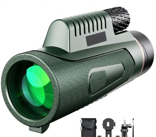 Auricase Monokulares Teleskop, monocular, 12 x 50 Hochauflösendes Monokular für Erwachsene mit BAK4-Prisma und FMC-Objektiv, mit Smartphone-Adapter, geeignet für Vogelbeobachtung (Grün-01)