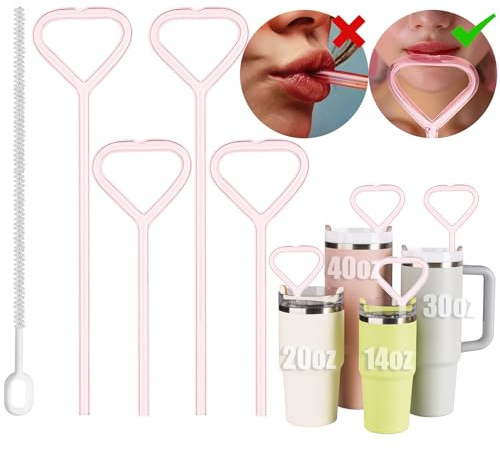 NiHome Cannucce riutilizzabili in vetro borosilicato antirughe per bicchieri da 1,134 g e 850,5 g, cannucce senza pieghe, per tazze Stanley con pennello, senza BPA, lavabili in lavastoviglie (rosa)