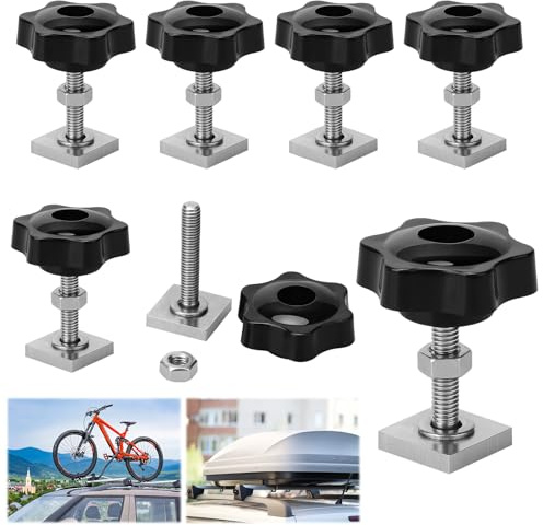 6 Stück Nutsteine M8 Dachträger Relingträger T-Nut Adapter Nutensteine 20x20mm (M8 x 35mm) mit Sterngriffmutter und Unterlegscheiben, Dachbox Nutensteine für Dachträger Relingträger Dachfahrradträger
