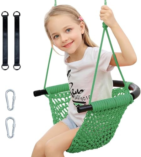 Handgestrickte Kleinkinderschaukel, Schaukelsitz für Kinder mit verstellbaren Seilen, Little Tikes Schaukelset, für draußen, drinnen, Spielplatz, Hinterhof (grüner)