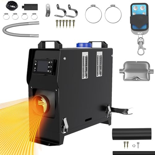XINZI 12V 8kW Diesel Standheizung Luftheizung Air Diesel Heizung Diesel Lufterhitzer Luft Dieselheizung mit LCD Monitor und Fernbedienung, inkl. Schalldämpfer für Auto LKW Boot Bus- Rot, Typ B