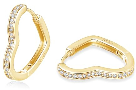 Loutade Creolen Silber 925, Silber Herz Ohrringe Creolen mit Zirkonia, Hypoallergen Geometrische Ohrringe Kreolen Gold, Herzförmige Silber Ohrringe Gold Ohrschmuck für Damen Mädchen Frauen