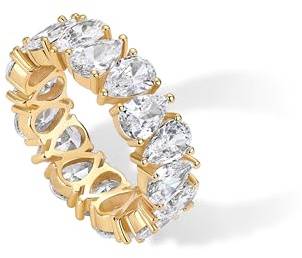 PAVOI 14K Yellow Gold Plated Pear Love Eternity Rings for Women | Gold Cubic Zirconia Ring | Bridal Eternity Wedding Band Ring | Size 8