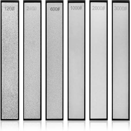 Piedra Afilar Diamante, 6 Pcs Piedra Afilar Cuchillos con Base, 120/240/600/1000/2000/3000, Afilador de Piedra para Cuchillos de Cocina