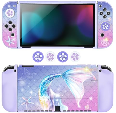 DLseego Coque Switch OLED Thème Océan de Rêve Protection Souple 4 Thumb Grip Caps, Violet