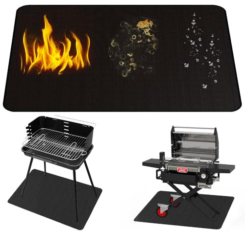Fire Pit Mat for Decking, Fireproof Floor Mat,Fibreglass Silicone Heat Protection Mat, Reusable Ember Mat, for Garden BBQ and Patio(122x100CM, Black)