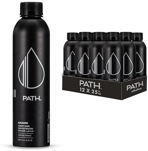 PATH Alkaline Bottled Water - 9.5 pH-Balanced Purified Water with Electrolytes in Aluminum Bottle - BPA-Free, Reusable, Infinitely Recyclable - Pure, Crisp, Refreshing Taste 25 fl oz (Pack of 12)