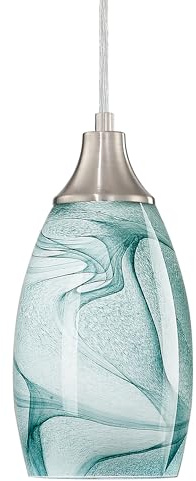 karyfine Mini Pendant Lights Kitchen Island Light Brown Glass Lamp Shade Hand Blown Glass Pendant Light with Brush Nickel Finish Adjustable Cord for Kitchen Over Sink (Green Marble-1Packs)