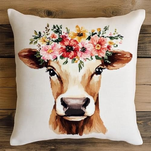 XDEGHUANGSS Kit de gancho de pestillo, cojín de lona impreso, cojín de ganchillo de hilo de costura, kit de cierre de ganchillo, bordado, funda de almohada para decoración del hogar, sofá, 43 x 43 cm