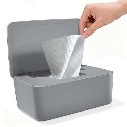 Boîte à Lingettes Humides Avec Couvercle, Boîte à Lingettes Bébé, Boîte de Mouchoirs Humides, Boîte à Mouchoirs Papier Pour Mouchoirs Papier, Serviettes Humides, Gris