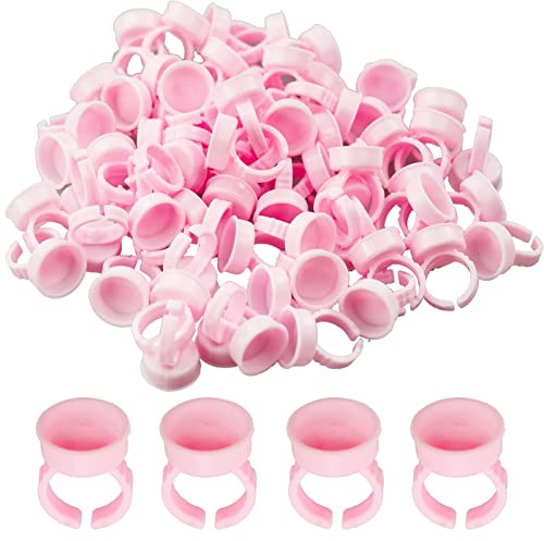 Lot de 120 anneaux de support de colle pour cils, en forme de cœur, en plastique, pour extensions de cils, tasse, support pour extensions de cils, rose