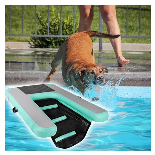 ERRULAN High Visibility Non Slip Dog Water Ramp,Swimming Pool Dog Climbing Board for Pool, Lake, Dock & Boat, Foldable Dogs Boarding Ladder for Boat Swim Platform(Cyan)