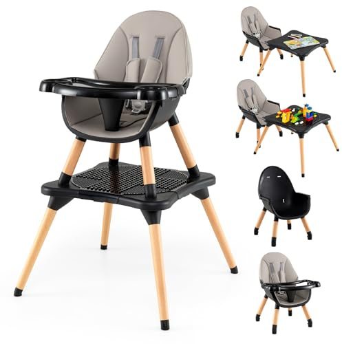 COSTWAY 6 in 1 Hochstuhl Baby, Kinderhochstuhl umwandelbar mit Bausteintisch, abnehmbarem Doppeltablett, Babyhochstuhl, Babystuhl, Kombihochstuhl für 6-36 Monate Kinder (Schwarz)