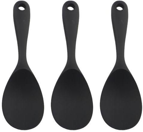 Servierlöffel 3 Stück, 6.5 * 22 cm, Antihaft Reiskocher Reislöffel, Kunststoff Silikon Kochlöffel Silikon Löffel mit Loch, Antihaft Kochlöffel, Reis Kocher Löffel, für Reis, Kartoffelpüree