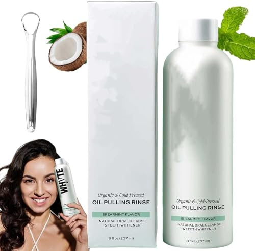 Spearmint Oil Pulling Rinse - Natural Oral Cleanse & Teeth Whitener, Natural Oral Cleanse & Fresh Breath, Remove Yellow Stains and Brighten Teeth