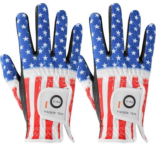 XJBTBA Guantes de Golf para jóvenes para Todo Tipo de Clima, Suaves para Mano Izquierda Derecha, Agarre de Lluvia, Valor Transpirable, Paquete de 2, Guantes de Golf para niñas y niños, Resistentes al
