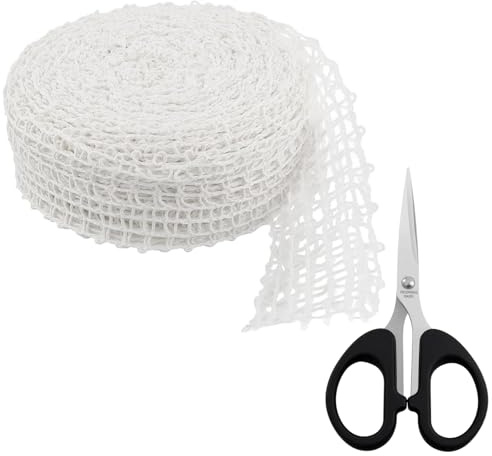 Rete per arrosti arrotolati, rete per arrosti, rotolo di rete per carne, 4 cm x 5.0 m, bianca, 16 fori, con 1 paio di forbici, per marinare, cucinare, cuocere al forno, grigliare, affumicare la carne