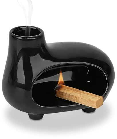 OkidSTEM Soporte para Incienso de Palo Santo, Quemador de Incienso de cerámica, Compatible con Salvia y Conos de Incienso, Ideal para meditación, Yoga, ambientador, Color Negro