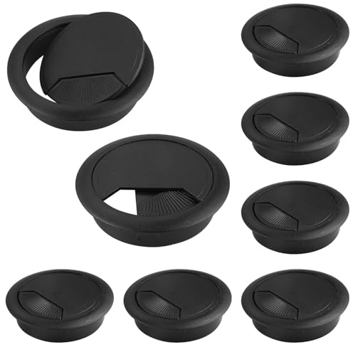8 Pieces 60 mm Black Round Desk Cable Wire Grommets | Office Computer Wire Management, Plastic Wire Desk Table Grommet Cord Cable Tidies Hole Cover for Table, Office, Worktops