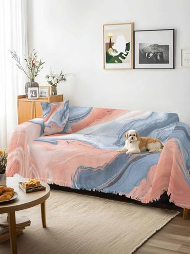 Orange Grey Marble Sofa Cover Blanket Couch Covers for Armchair Cushion,Couch Sofa Silpcover with Tassel,Modern Abstract Geometric Gradient Living Room Bedroom Throw Towel Blanket Covers XX-L 71x150