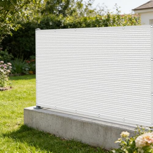 Brise-Vue de Balcon 0.6 x 3.5 m 220G M² Hdpe, Protection de La Vie Privée, Opaque UV Résistant Aux Contre Vent, Cache Vue Balcon avec Attaches Câble pour Terrasse, Blanc