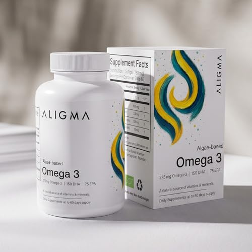 Aligma Vegan Omega 3 Capsules 60 Softgels 275mg DHA EPA Algae Oil Non-GMO