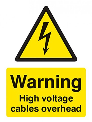 Caledonia Signs 14007E Warning High Voltage Cable Overhead Sign, 200 mm x 150 mm, Rigid Plastic