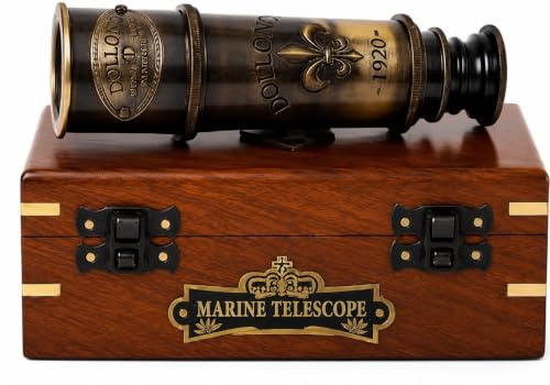 US HANDICRAFTS Dollond London 1920 Marine Collectible Dã©COR Nautisches Spyglass Antik Montiert Massives Messing 38,1 cm Piratenteleskop mit Holzwellbox
