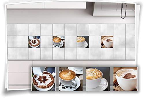 Medianlux Fliesen-Aufkleber Fliesen-Bild Kaffee Cappuccino Latte-Macchiato Espresso Kaffeebohnen Küche Deko Folie Coffee, 10x10cm