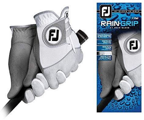FootJoy Men's RainGrip Pair Prior Generation Golf Glove White/Grey, Medium/Large, Pair