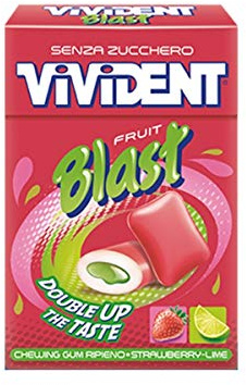 Vivident Blast Frutta pezzi 10 Astucci - Chewing Gum Senza Zucchero ripieno con cuore liquido alla Fragola e Lime
