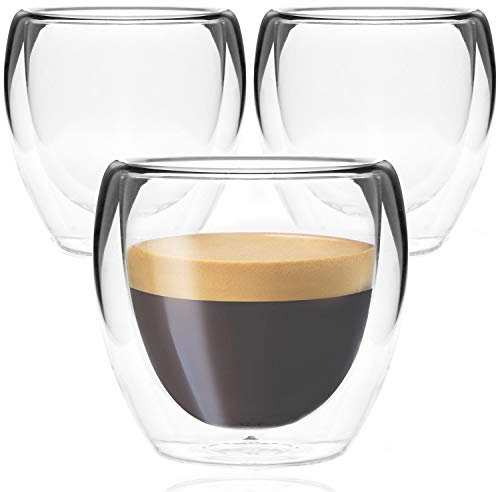 Youngever 3 Pack 150ML Espresso Cups, Double Wall Thermo Insulated Espresso Cups, Glass Coffee Cups, 5 Ounce (Tall)