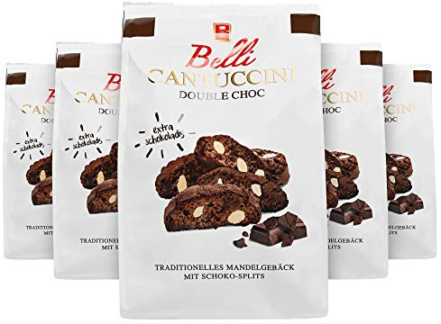 Belli Cantuccini 5er Pack DOUBLE CHOC (5x 250g) | Mandelgebäck aus Italien | Keks mit Mandeln, Schokolade und Kakao-Pulver | insgesamt 1250g Gebäckstücke