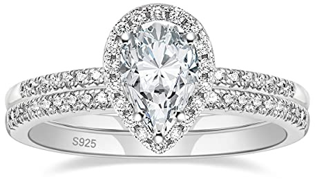 EAMTI 925 Sterling Silver Wedding Ring Set for Women Teardrop Size 6
