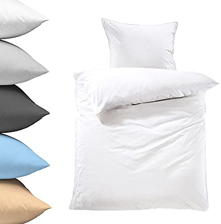 Lavea Bettwäsche 135x200, 2-teilig, Weiß, Serie Jasmin - kuschelig weich - 1x Bettbezug + 1x Kissenbezug 80x80 - Ganzjahres Bettwäsche-Sets